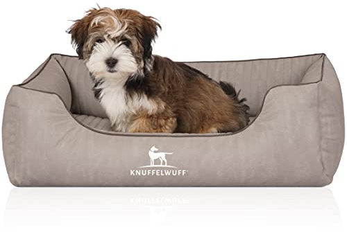 Knuffelwuff Orthopädisches Hundebett Tampa aus laser-gestepptem Kunstleder M-L 85 x 63cm Grau