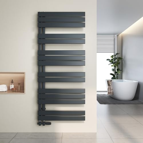 Heilmetz Badheizkörper Flach Design Heizkörper Handtuchtrockner für Badezimmer Handtuchheizkörper mit Seitenanschluss 600x1385mm Handtuchwärmer Anthrazit 838W