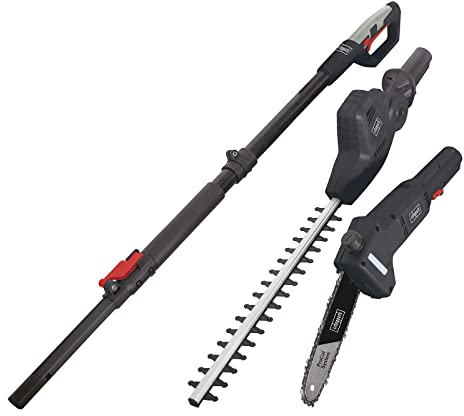 Scheppach Elektro Teleskop Hochentaster und Heckenschere TPX710 | 230V 710W | ausziehbar bis zu 4,5m Arbeitshöhe | Schnellwechselsystem | Mini Kettensäge | ProCut-Schwert | inkl. Gurt