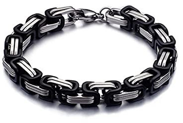 Bishilin Armbänder Edelstahl Männer, Armband Silber Schwarz 20CM Königsarmband Breit 5MM mit Karabinerverschluss Partnerarmband Armband Charms