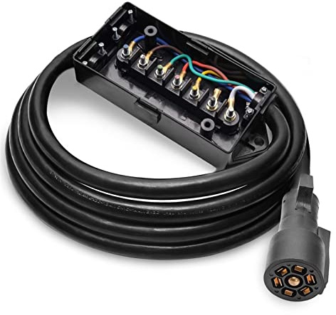 YHNUJMIK LingLONG 8 Feet Heavy Duty 7-Way Plug Inline Trailer Cord With 7 Gang Junction Box For RV Food Vans Towed Vehicles