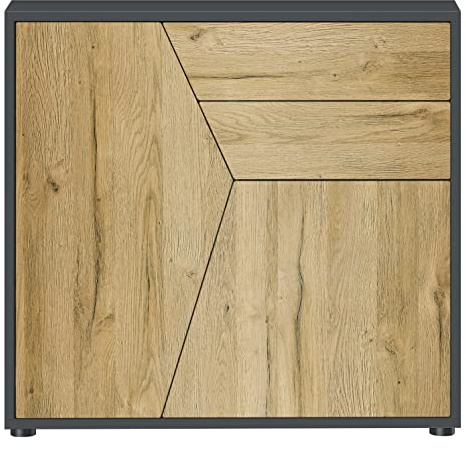 Vladon Sideboard Benny, Made in Germany, Kommode mit 2 Türen und 2 Schubladen, Schwarz matt/Eiche Natur (79 x 74 x 36 cm)