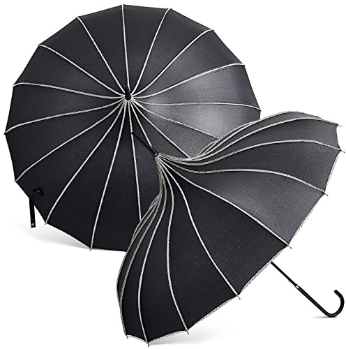 Queekay 2 Pcs Gothic Pagoda Umbrella 36 Large Retro Parasol for Rain or Sun, Wedding Umbrella, Vampire & Gothic Lover Gifts(Black)