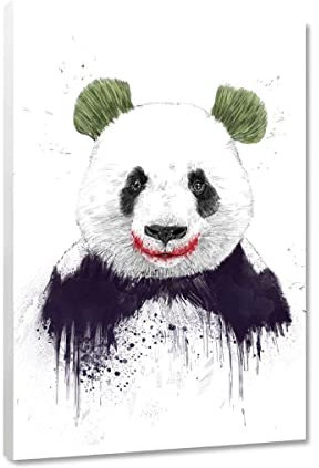 Hustling Sharks® Tierbilder auf Leinwand als XXL Wandbild Jokerface - Leinwandbilder im Hochformat, Wandbild Tiere, Wandbild Schlafzimmer, Deko Wohnzimmer, Panda Deko, Panda Bild (100x150cm)