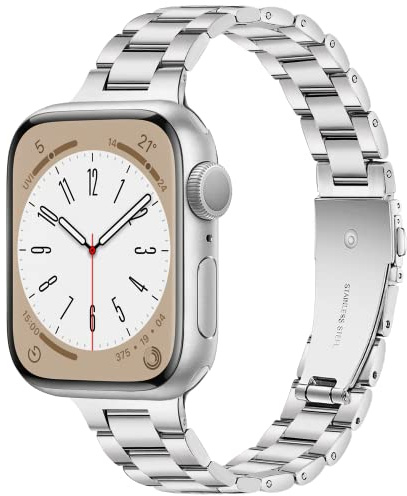 Vamyzji Slim Stainless Steel Strap Compatible with Apple Watch 42mm(Series 11/10) 41mm 40mm 38mm for Women/Men, Metal Apple Watch Strap iWatch SE SE2 SE3, Series 11 10 9 8 7 6 5 4 3 2 1(Silver)