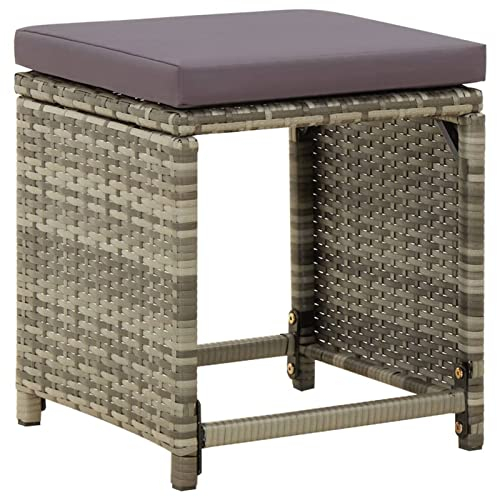 SHUJING Gartenhocker 4 STK. mit Kissen, Hocker Outdoor, Gartenmöbel, Sitzhocker, Beistelltisch Outdoor, Blumenhocker, Pflanzen Hocker, Poly Rattan Grau