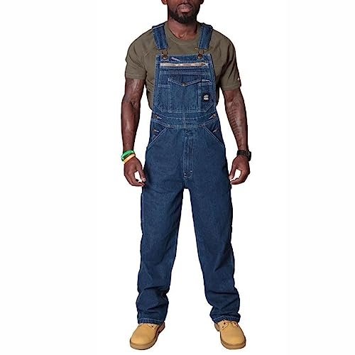 MOLUCI Jeans-Latzhose für Herren Arbeitsoverall mit Entspannter Passform Verstellbaren Trägern und Mehreren Werkzeugtaschen,Blau,XL