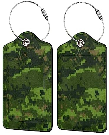 Green Army Digital Camouflage Gepäckanhänger PU Leder Kofferanhänger mit Edelstahlschlaufe und Namensausweis für Koffer Reisetasche