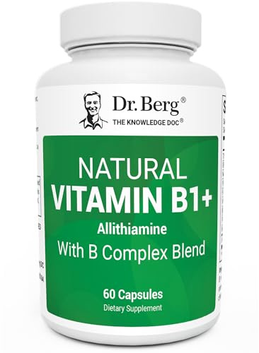 Dr. Berg Natural Vitamin B1 B6 B12 Complex - Allithiamine Vitamin B1 Supplement with 8 Essential Vitamin B Complex for Men & Women Including Thiamin, Niacin, Folate, Magnesium & More - 60 Capsules