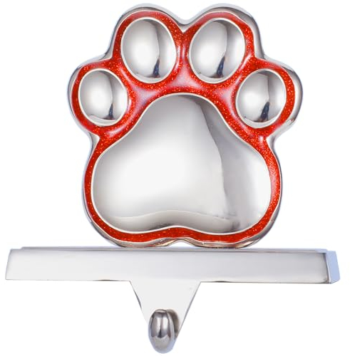 Rot & Silber Pfotenabdruck Metall Strumpfhalter Dekoration Urlaub Home Kamindekor Hundepfote Weihnachtsstrumpf Halter Silber Metall Kaminsims Haustier Pfote Strumpf Kleiderbügel für Weihnachten Kamin