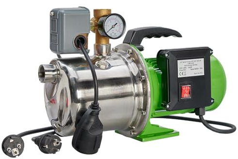 CHM GmbH® Gartenpumpe Edelstahl 1300 Watt 5,5 Bar 5400 L/h mit Druckschalter Pumpe Hauswasserwerk