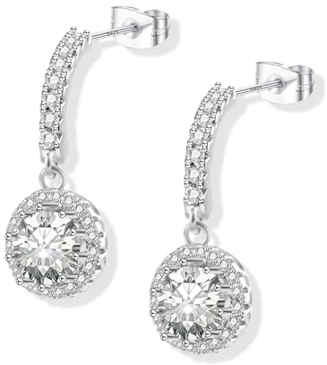 Ohrringe Silber 925 Hängen Damen Baumelnd Glänzend Zirkon Anhänger Ohrring | KISSPAT Ohrringe Silber 925 Hängend Damen Baumelnd Glänzend Zirkonia Anhänger Ohrring Schmuck Geschenk Hochzeite Hypoallergen