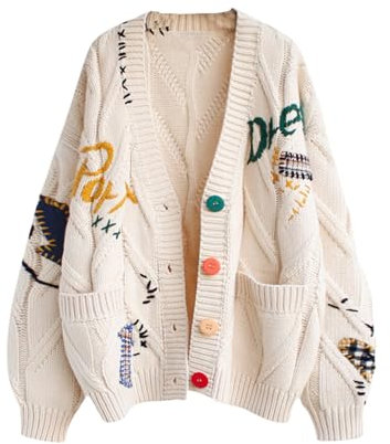 Yrkcah Cardigans for Women UK New Light Wieght Elegant Knit Cardigan Pattern Printed Button Everyday Long Sleeves Coat Sale Clearance Jumper Knitwear One Size Beige