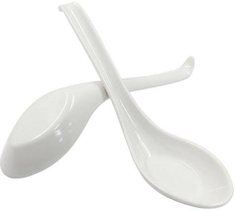 Cionyce Lot de 2 cuillères à soupe asiatiques, cuillères à soupe chinoises japonaises pour miso, ramen, wonton, raviolis, riz, nouilles, soba, cuillères à soupe en mélamine blanche