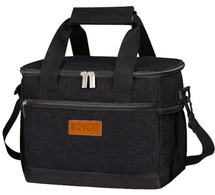 iknoe Insulated Lunch Bag, Foldable 8.5L Cooler Bag for Men & Women, Leakproof Thermal Design, Great for Office, Picnic, Travel, Lunch Box, Black