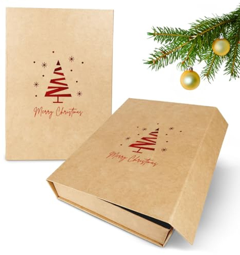 Verpackungswelt Geschenk-Box Weihnachten (1 Stk.) | 31x22x5 cm | Geschenk-Karton mit Deckel & Magnet-Verschluss | Für Weihnachts-Geschenke | Weihnachts-Verpackung mit Weihnachtsbaum-Motiv in Rot