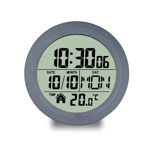Lancoon Horloge de Douche Numérique avec Affichage LCD, Décoration Murale Silencieuse et Imperméable, Ventouse avec 4 ventouses, Affiche l'Heure Température Date Jour de la Semaine