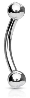 Paula & Fritz® Hantel-Stab UNIVERSAL Curved Barbell Zirkonia Klar Titan-IUM Grade 23 Silber 1,2-mm Stab 10-mm Lang 3-mm Kugel Augenbrauen-Piercing Ohr