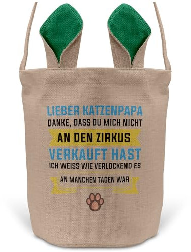 22Feels Katzenpapa Herrchen Katzen Osterkorb mit Henkel Ostergeschenk Tragetasche Ostern Deko Osternest Körbchen Hasenohren (Beige/Grün)