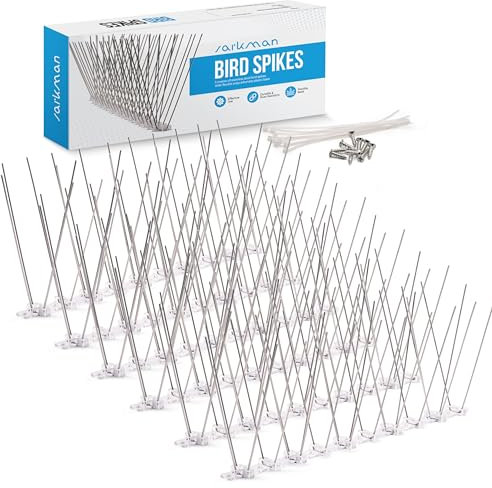 sarkman 5M Stainless Steel Bird Spikes - Effective Anti-Climb Bird Deterrent for Roofs & Windows - Durable Fence Spikes for Seagulls, Pigeons, Cats, Crows & Squirrels | (20 Pack Of 25cm)