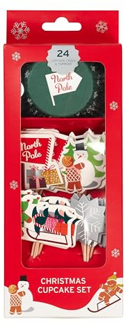Tala Christmas Cupcake Topper Set, Includes 24 Cases and Toppers, Festive Designs, Metalic