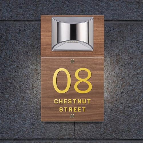 ALICESER Placas de números de casa personalizadas con luz solar, cortadas con láser, números de dirección y nombre de puerta, letrero moderno para oficina y jardín