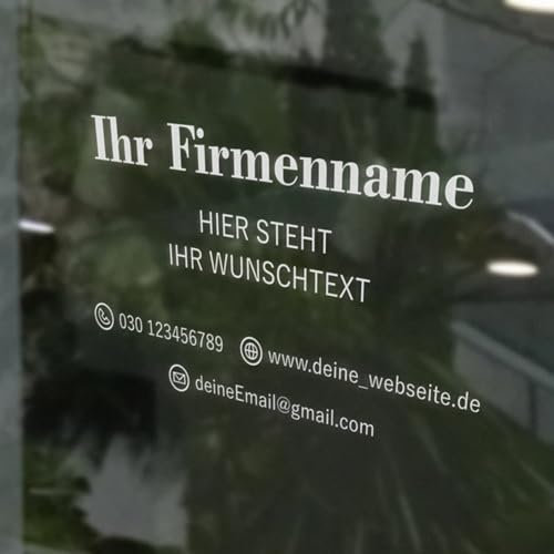 INDIGOS UG - Aufkleber selbst gestalten - Schaufensteraufkleber personalisiert - Firmenname, Wunschtext, Icons - 100 cm - Fensterfolie blickdicht - Firma, Einzelhandel, Büro