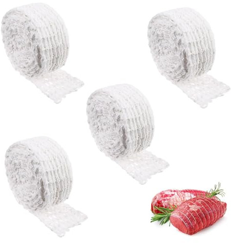 GVPOELR Arrosto in Rete,4 Rotoli di Rete Elastica da Forno, Rete per prosciutto da 300 cm, per arrostire, cuocere e conservare Carne, prosciutto e Salsicce