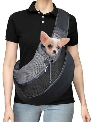 Tragetuch Klein Hund Tragetasche Mesh Hundetragetasche Verstellbar Hundetragebeutel Atmungsaktiv Hundetasche Haustier Umhängetasche Outdoor Transporttasche für 2-6KG Hunde Welpe Katze (Schwarz)