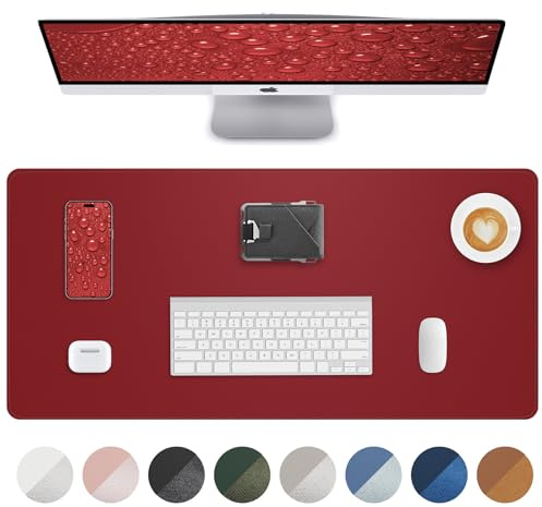 AFIING Schreibtischunterlage aus PU Leder, Große Mausmatte, Rutschfest & Wasserdicht, Tischunterlage für Büro, Homeoffice und Studium (80 x 40 cm, Rot)