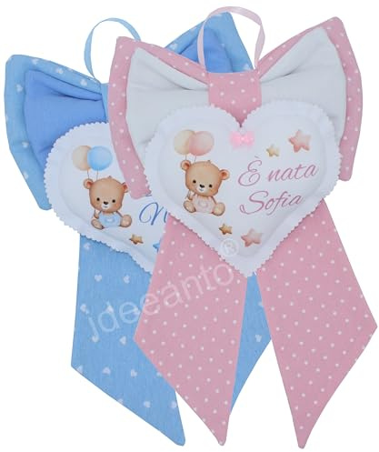 ideeanto Fiocco nascita coccarda nascita personalizzato con il nome del tuo bambino/a e frase Made in Italy