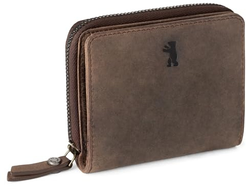 Berliner Bags Vintage Geldbörse Sara, Kleine Portemonnaie, Geldbeutel aus Leder, mit TÜV-gepruftem RFID-Schutz, inkl Geschenk-Box, für Damen - Braun