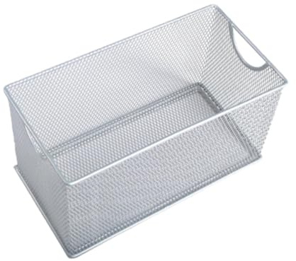 Milageto Contenitore Portaoggetti Aperto in Rete, 27x14x15cm, Scatole in Metallo, Cestino Rettangolare, Multiuso Organizer di Immagazzinaggio, Cestelli per Casa, Ripiani, Ufficio,Bagno,Cucina, Argento