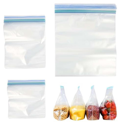 65 Pcs Sac Congelation Reutilisable, 3 Tailles Sachet Conservation Alimentaire Sac Congelation Zip, Sacs de Rangement Étanche pour Collations Fruits Légumes Viandes,sac congelation reutilisable