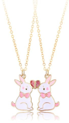 QEXUJOW Ketten für Damen Freundschaftskette, Kawaii-Anhänger-Halskette, Schmuck, Geschenke für Damen und Mädchen (2 Stück)