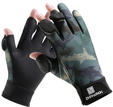 Guantes de pesca de invierno sin dedos para hombres y mujeres, resistentes al viento, para pantalla táctil, cálidos, para motocicleta, ciclismo, fotografía, caza, esquí, conducción (camuflaje verde,