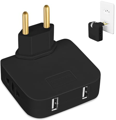 Powice US to EU Adapter,Steckdose mit USB,Mehrfachsteckdose mit USB,Adapter USA Deutschland Stecker,Adapter Steckdose,US Adapter EU mit USA-Netzteil Konverte für Geräte, Schwarz