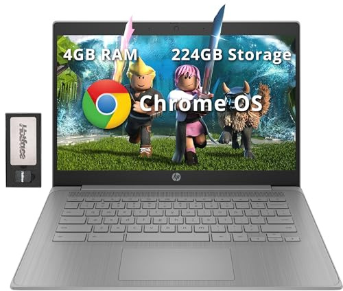 HP Chromebook portátil HD de 14 pulgadas, Intel Celeron N4120, 4 GB LPDDR4, 224 GB de almacenamiento (64 GB eMMC+160 GB de estación de acoplamiento), Intel UHD Graphics 600, Wi-Fi 5, cámara 720p,