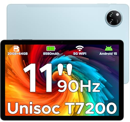 DOOGEE Tab A9+ Android 15 Tablet 11 Zoll, Unisoc T7200 Octa-Core 8580mAh Gaming Tablet Android 20GB RAM+64GB ROM(TF 2TB), WiFi5 Tablets PC, 90Hz-1080P, WidevineL1/Face ID/OTG/GPS/Dual Speaker