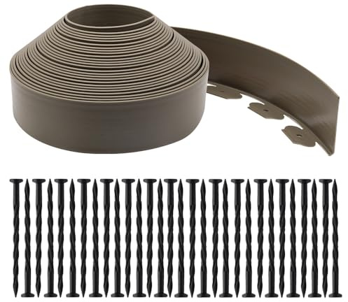 Flexible Rasenkante Kunststoff 20m, HöHe 10cm, StäRke 3mm, Mit 30 KunststoffnäGel, Beet Begrenzung Plastik,Flexible Aus Kunststoff,Beetabgrenzung, Rasenkante(Gray, 20M)