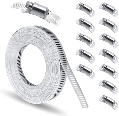 Samamoca 5 metri di fascette stringitubo + 12 pezzi di fissaggio, fascette stringitubo in acciaio inox, fascette stringitubo per lavatrice, morsetto per pantaloni, per interni ed esterni