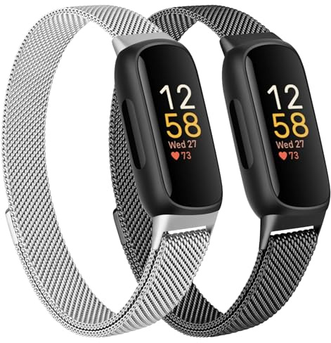 YLK 2 Stück Armbands Kompatibel mit Fitbit Inspire 3 Armband für Damen Herren, Edelstahl Metall Magnet Ersatzarmband für Fitbit Inspire 3 Uhrenarmbänder