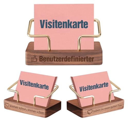 Personalisierte Visitenkartenhalter – Maßgefertigter Visitenkartenhalter aus Holz für den Schreibtisch, Gravur von Name/Logo, Personalisierte Geschenke für Männer und Frauen (Nussbaum 2)