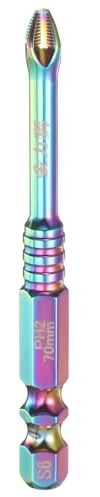 sourcing map 1 embout de tournevis cruciforme PH2 (#2) avec embout à dents antidérapantes de 6,35 mm, tige hexagonale de 70 mm de long, tournevis cruciforme magnétique coloré en acier S6 avec