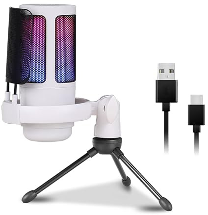KHZen Microfono USB per Microfono Condensatore Illuminazione Regolabile Gioco E in Streaming per Canto Registrazione Podcast per Computer