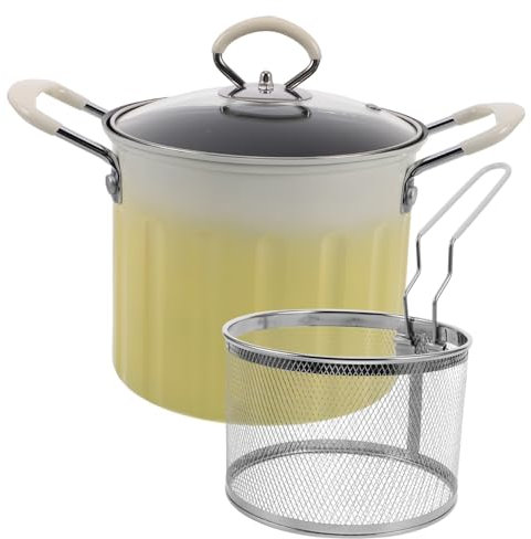 Mikinona 1 Ensemble Friteuse Tempura Inoxydable Couvercle Panier Égouttoir Friteuse à pour Poulet Fruits de Compatible à Induction pour Cuisine à Restaurant