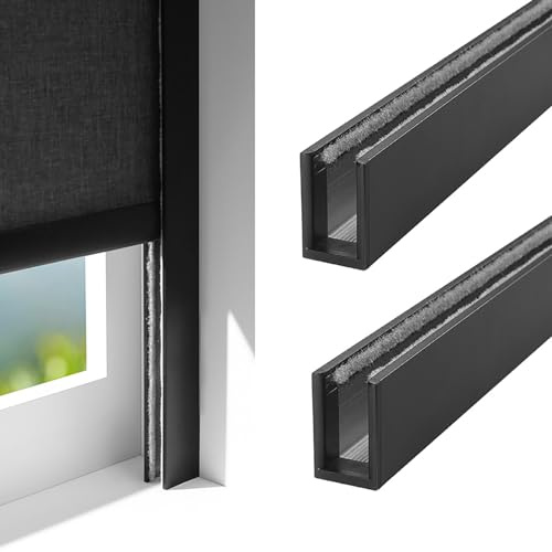 SRNSAEB Drilling Light Blockers Side Tracks for Window Shades And Blinds, 2 Pieces Window Light Blocker Strips 100-220 CM, Window Blocking Panel with Sound-proofing Strip(Black 2pcs,42in/106.7cm)