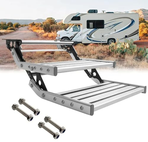 Scala pieghevole per camper, scale retrattili manuali con gradini antiscivolo e luce, struttura in lega di alluminio, supporta 150 kg, per camper, roulotte, rimorchi da viaggio
