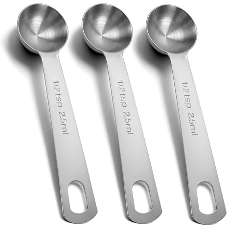 1/2 Teaspoon Measuring Spoons, 3Pcs Stainless Steel Short Design Kitchen Tools for Precise Cooking Baking Spices Measurement, 2.5ml