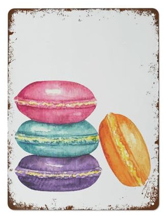 KWQDOZF Watercolor Macaron Cookies for Kitchen Wall Art Baking Wall Art Macaroons For Home Wall Backyard Cafes Bar Man Cave Office Embossed metal signage Novelty Warning sign 8x12 Inch